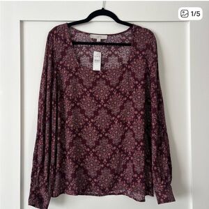 LOFT Burgundy Patterned Blouse